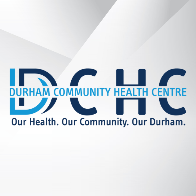 Durham Community Health Centre logo on a textured grey background