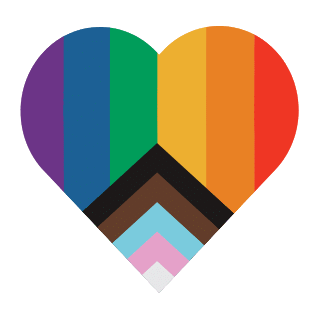 Progressive pride flag in the shape of a heart