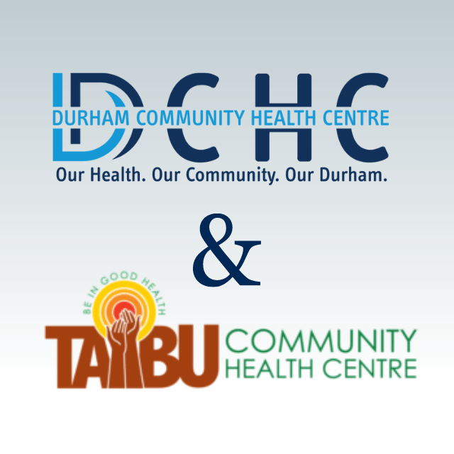 Durham community health centre logo and TAIBU community health centre logo with an ampersand between them