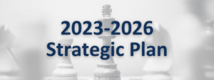 Faded image of a chess board with "2023-2026 Strategic Plan" writing overtop