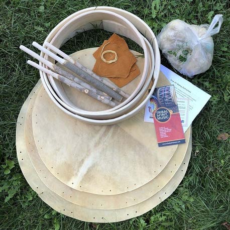 Materials laid out for Indigenous Drum Making